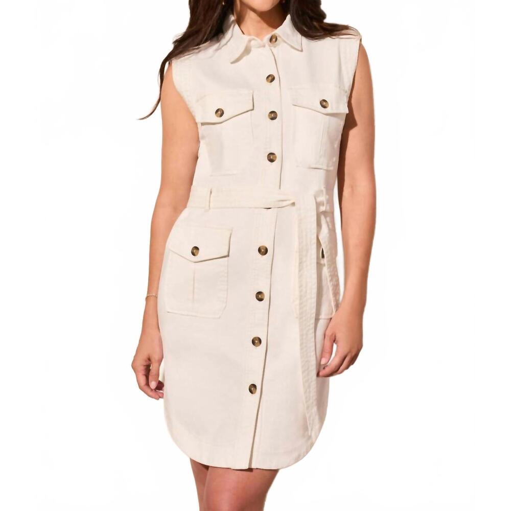 NEW TRIBAL stretch twill denim sleeveless cargo dress in cocomilk